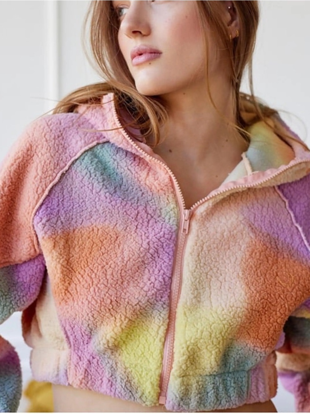 Urban outfitters Pastel Tie-Dye Sherpa Zip Hoodie Jacket